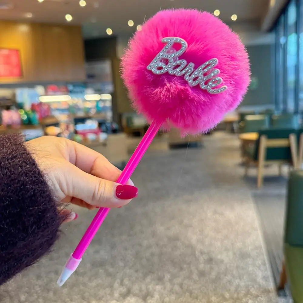 New Miniso Barbie Series Peluche Ball Hand Ledger Pen Kawaii Diamond Decorative Signature Pen Studenti Cute Learning Supplies Gift