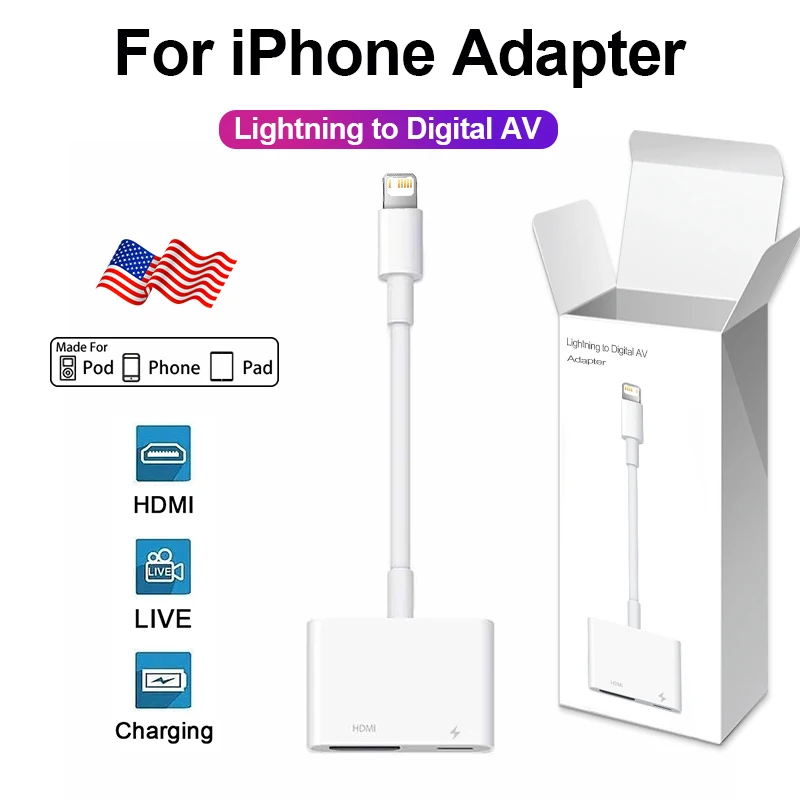 Per Apple Lightning To Digital Av Adapter Per Iphone 14 Pro Max 13 12 11 Xs X Hdmi Projector Sync Screen Converter Con Ricarica