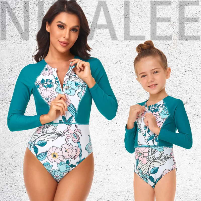 2023 New Parent Child Swimwear Costume Intero Con Cerniera Costume Da Bagno Morbido A Maniche Lunghe Costume Da Bagno Estivo Donna Perizoma Monokini
