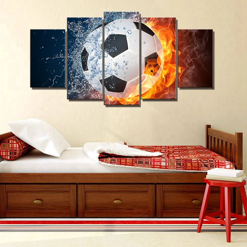 Fire And Water Football Wall Art Canvas Print Rugby Sport Wall Decor Palla Da Baseball Che Spruzza Thunder Lightning Tennis Drop Ship