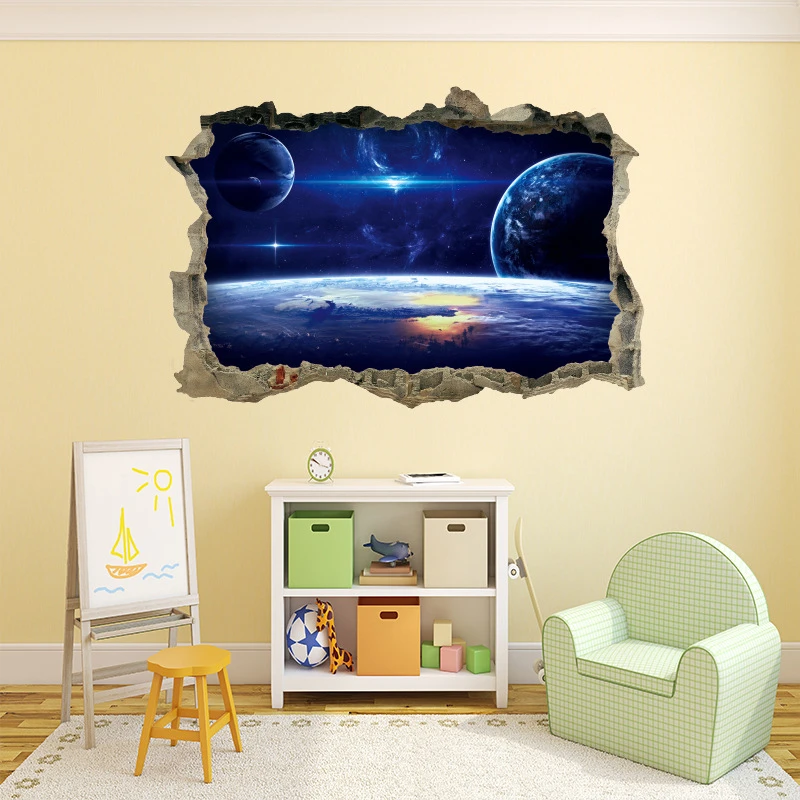 1Pc 3D Galaxy Stars Planets Universe Space Wall Murale Paper Wall Art Stickers Decor