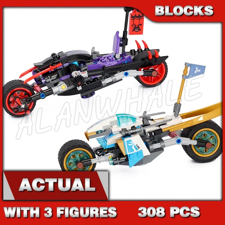 308Pcs Shinobi Street Race Of Snake Jaguar Oni Bike Motorcycle Flag 10802 Building Blocks Set Mattoni Compatibili Kids Brick