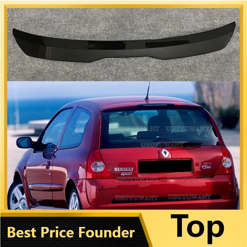 Per Renault Clio Mk2 Spoiler Belakang Balap Abs Plastik Tampilan Karbon/Gloss Atap Hitam Untuk Renault Clio 2 Bibibibir Spoiler