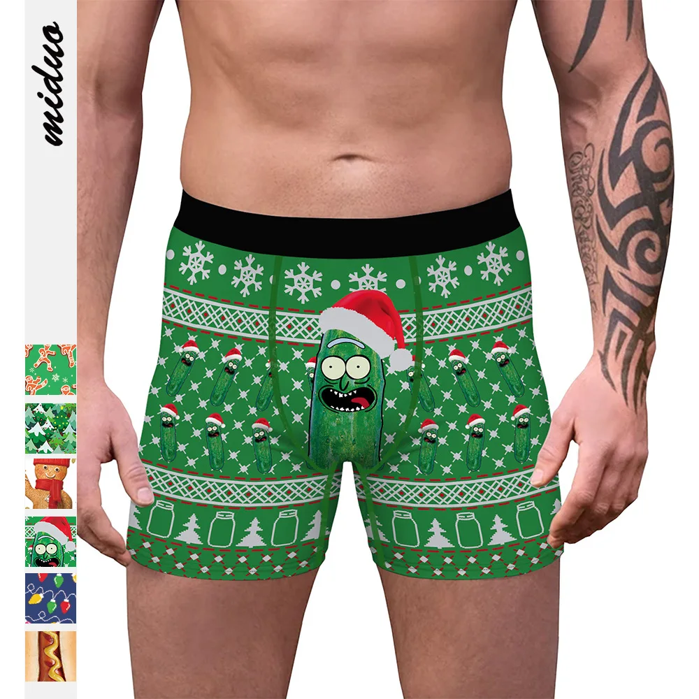 Natale Rick Cetriolo Stampato In 3D Mens Pouch Boxer Mutandine Comfort Intimo Skin-Friendly Divertente Estate Panty Intimates
