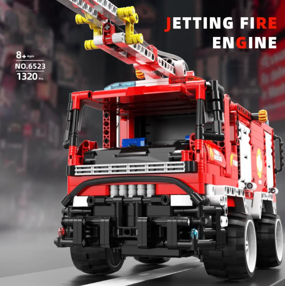 Tecnico 2.4Ghz Radiocomando Building Block City Fire Engine Truck Model Rc Toy Con Getto D'Acqua Per Regali Per Bambini