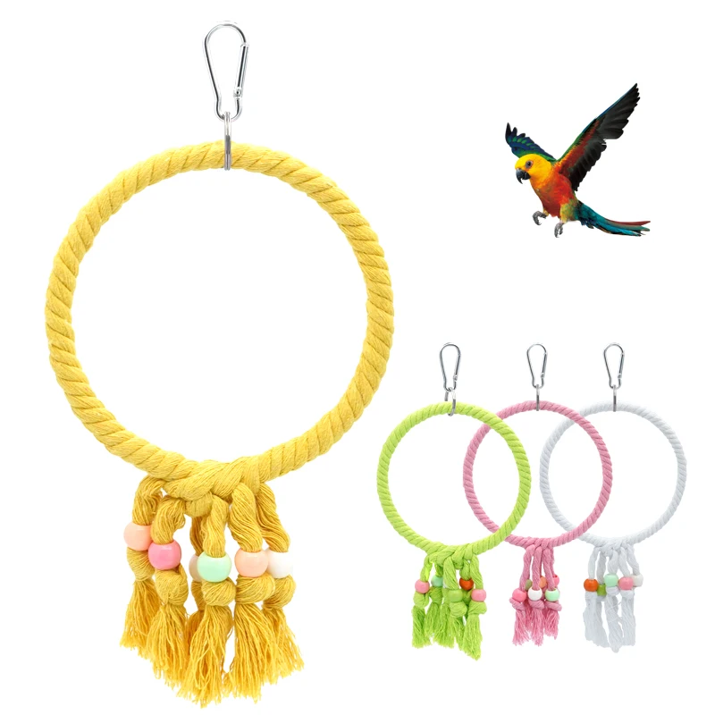 Pet Parrot Birds Cage Toy Pappagallo Cotton Rope Circle Ring Stand Morso Da Masticare Hanging Swing Climbing Play Toys