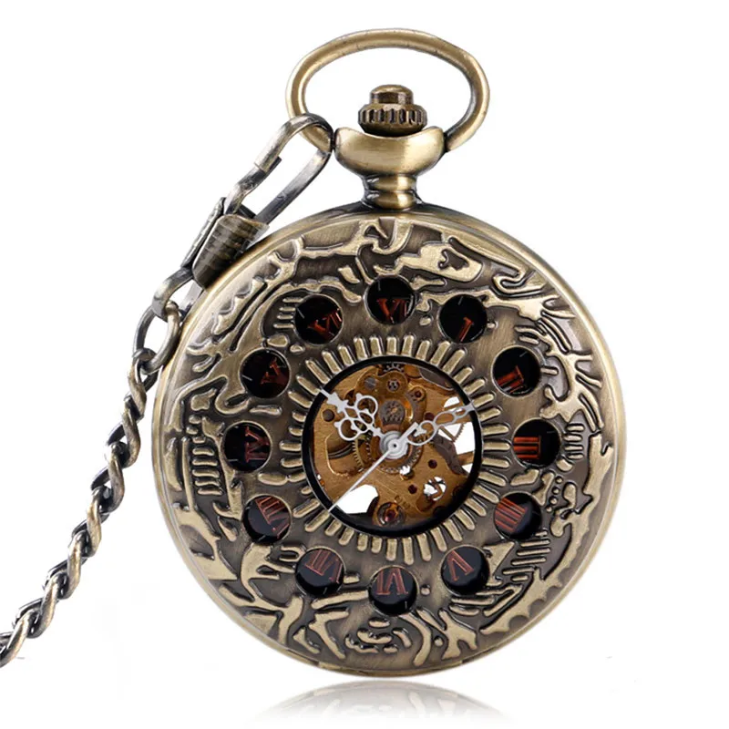 Steampunk Orologio Uomo Donna Handwind Orologio Da Tasca Meccanico Half Hunter Scheletro Orologio Numeri Romani Ciondolo Catena Da Collezione