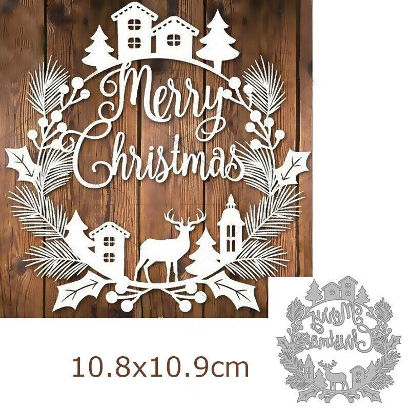 Merry Christmas Wreath Metal Cutting Dies Scrapbooking Cut Goffratura Stencil Scrapbook Fai Da Te