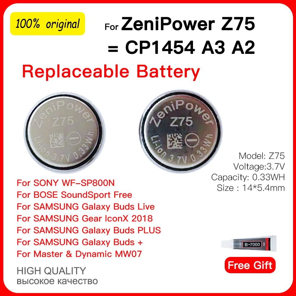 Zenipower Z75 Batteria Cp1454 Per Bose Soundsport Gratuito Per Samsung Gear Iconx 2018 Galaxy Buds + Live Sony Wf-Sp800 Tws Auricolare