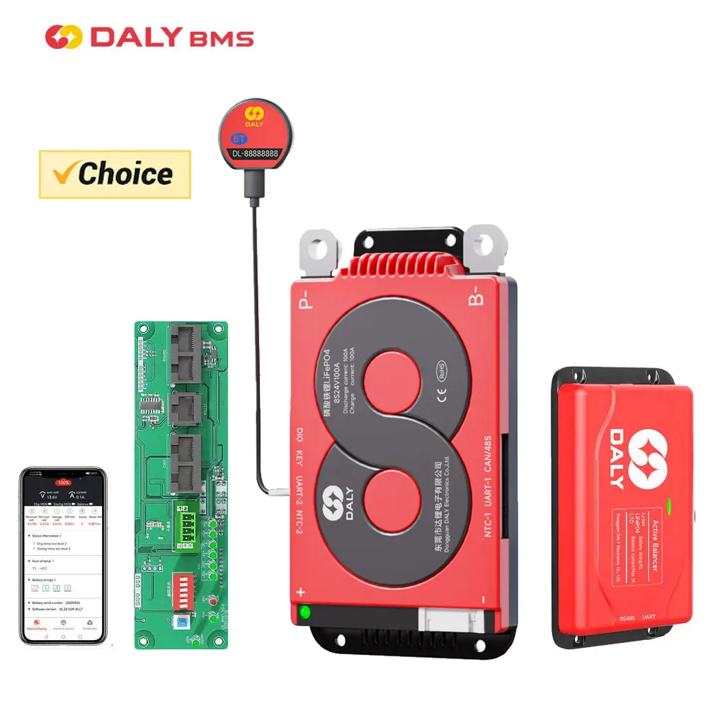 Daly Smart Bms Lifepo4 Batteria 4S 12V 8S 24V 16S 48V Ventola 150A Bms 40A 60A 100A Batteria 18650 Rs485 Canbus Bms Comunicazione App