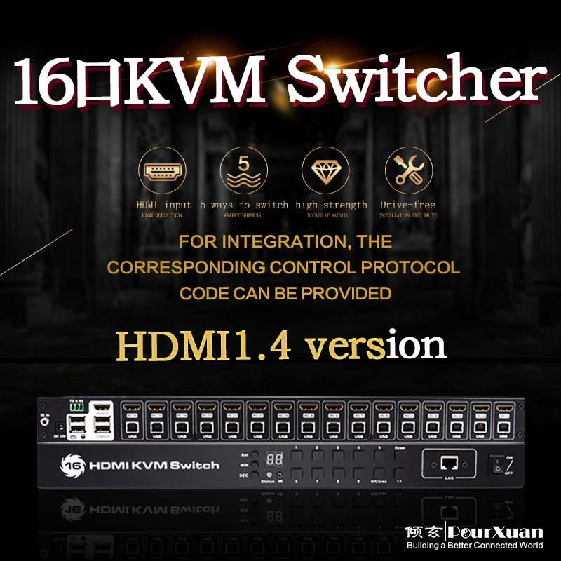 Switch Kvm Hdmi 16 In 1 Out Switcher Kvm Usb Temporizzato 1U 4K 16 Porte Controllo Rs232 Per La Condivisione Del Monitor Del Mouse Della Tastiera