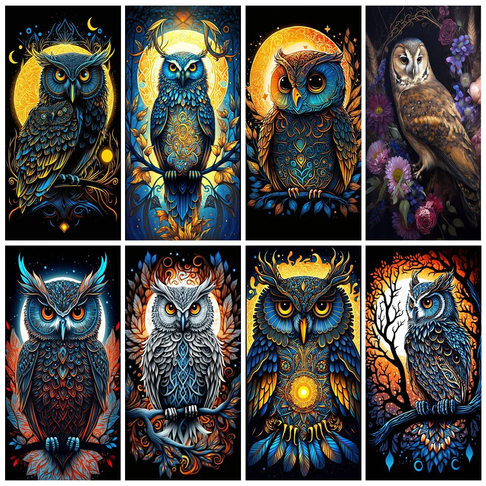 Moon Owl Diamond Painting New 2023 Tree Landscapes 5D Diamond Art Trapano Completo Kit Punto Croce Uccelli Strass Decor Ff1153