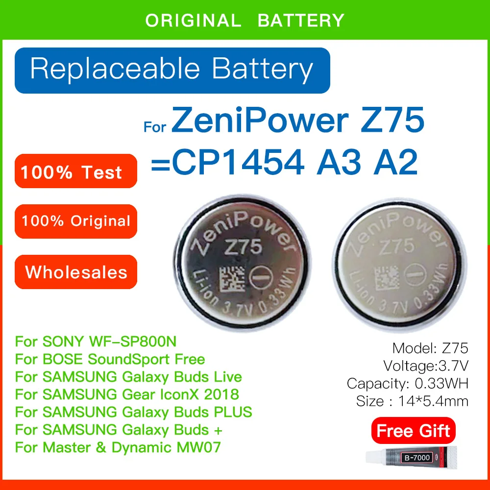 Batteria Originale Cp1454 Zenipower Z75 0.33Wh Per Bose Soundsport Free Samsung Gear Lconx 2018 Samsung Galaxy Buds + Tws Auricolare