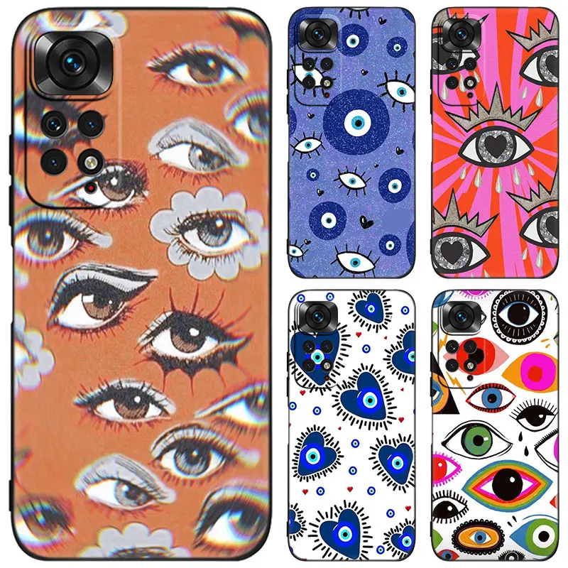 Custodia Per Telefono Nera Lucky Eye Blue Evil Eye Per Xiaomi Redmi Note 12 Pro 11 Pro Plus 11S 11T 10 10T 5G 10S 9S 9 8 Pro Cover