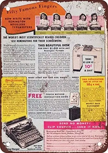 Targa In Latta Nuovo Metallo In Alluminio 1940 Typewriters Remington Retro 11.8X7.8 Pollici