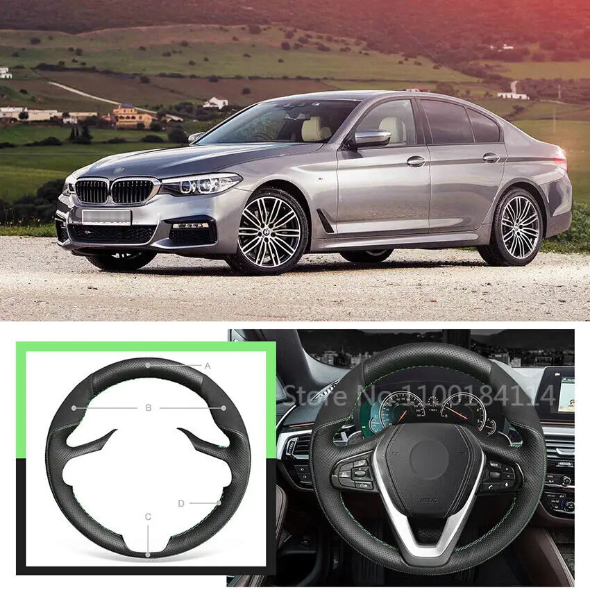 Black Suede Black Leather Steering Wheel Cover For Bmw G20 G30 G31 G32 X3 G01 X4