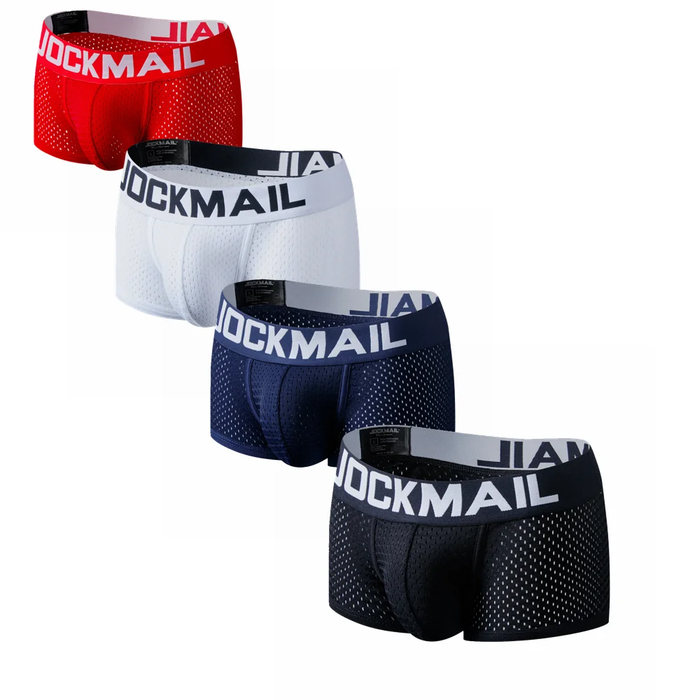 Jockmail 4 Pz/Lotto Sexy Men Underwear Boxer Mesh Traspirante Mutande Maschili U Convesso Men Boxer Mens Trunks Summer Men'S Clothes