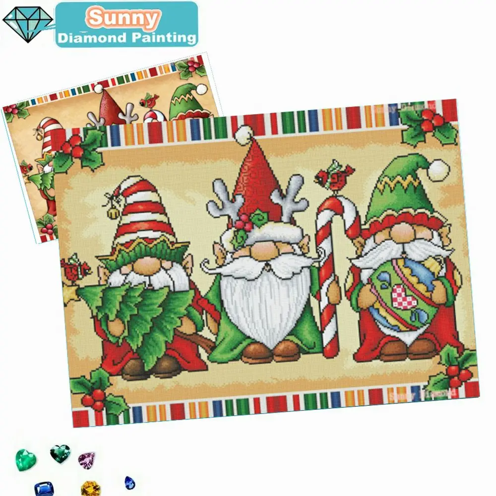 Cartoon Christmas Gnome Trio Diamond Painting Landscape Gift Kit Punto Croce Fai Da Te 5D Manual Art Round Drill Home Decor Cuadros