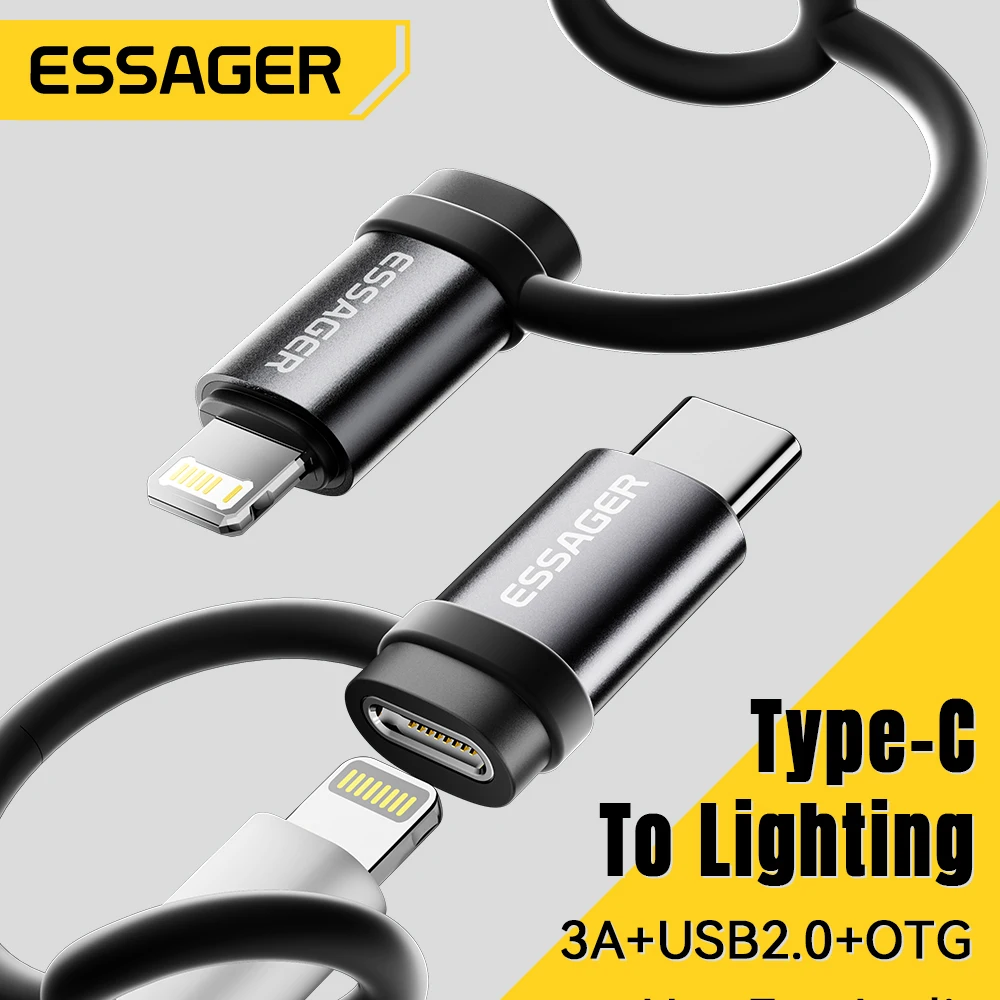 Essager Lighting To Usb C Adapter 3A Ricarica Rapida Otg Per Iphone 15 Xr Pro Tipo C Per Illuminazione Connettore Iphone Convertitore Otg