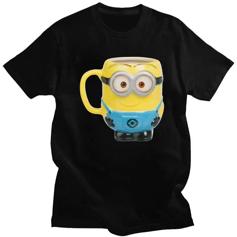 Minion Cartoon Coffee Cup T Shirt Uomo Tshirt In Puro Cotone Bella T-Shirt Manica Corta Abbigliamento Aderente