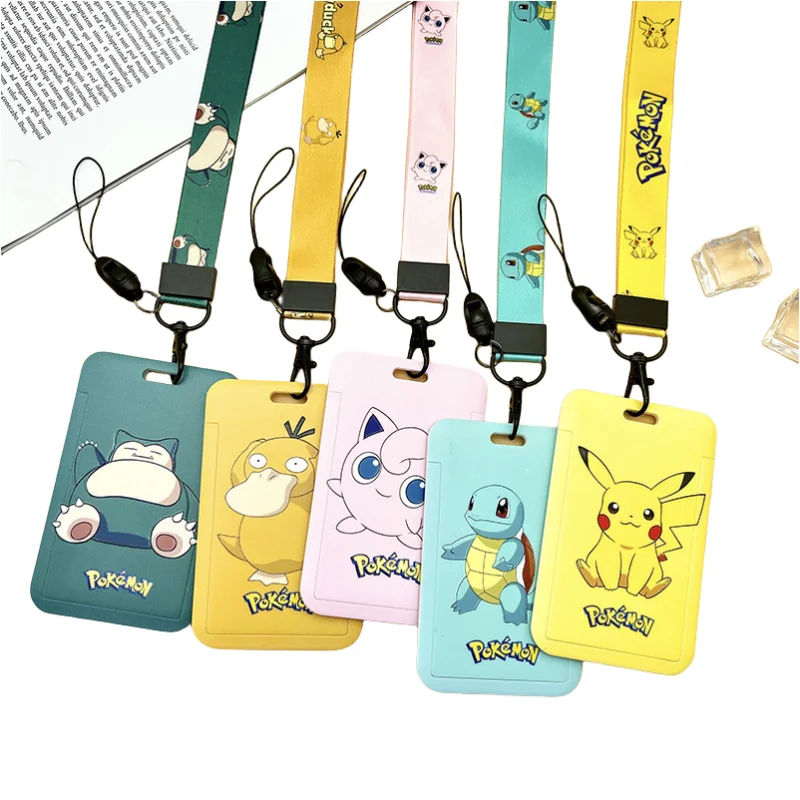 Pokemon Anime Pikachu Cartoon Card Student Campus Card Hanging Neck Bag Card Holder Cordino Id Card Pasto Card Package Toys