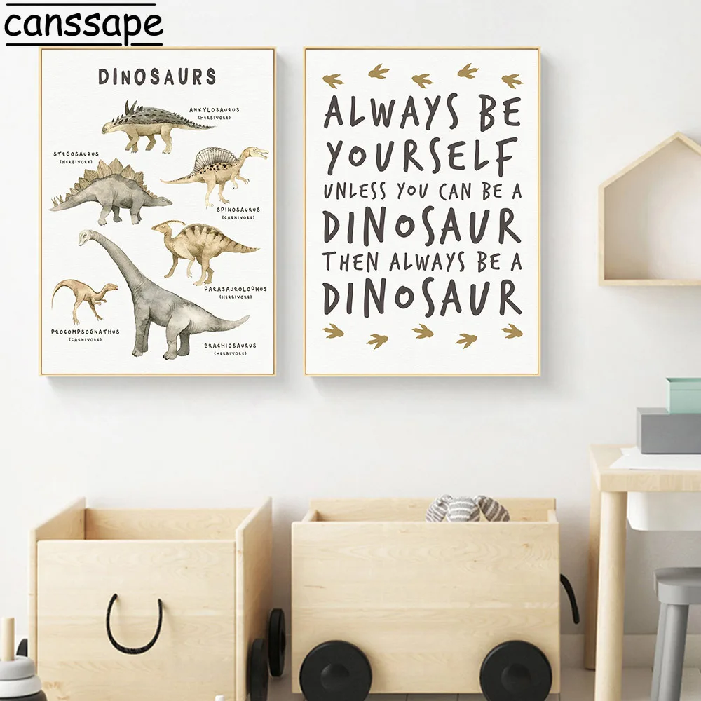 Dinosaur Art Poster Tyrannosaurus Rex Canvas Painting Alphabet Art Prints Nursery Poster Nordic Wall Pictures Boy Bedroom Decor