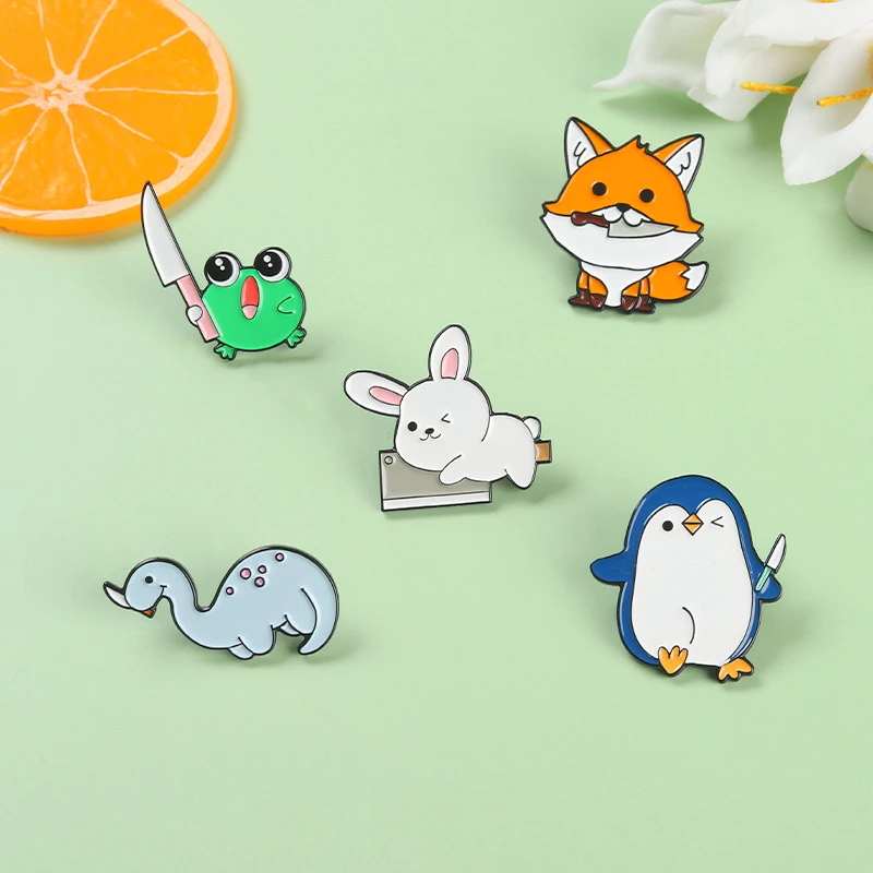 Cute Fox Penguin Spilla Lovely Rabbit Frog Tyrannosaurus Animals Mountain Peak Squisite Spille Smaltate Regalo Di Gioielli All'Ingrosso