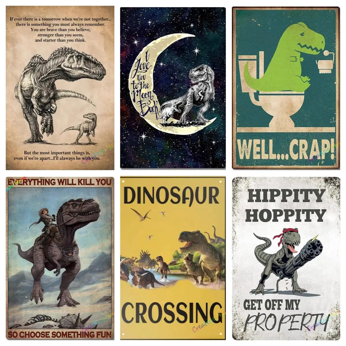 Vintage Dinosaur Tyrannosaurus Metal Sign,Dinosaur Chart Poster Type Dinosauri Targa Wall Art Per Ragazzi Room Wall Poster