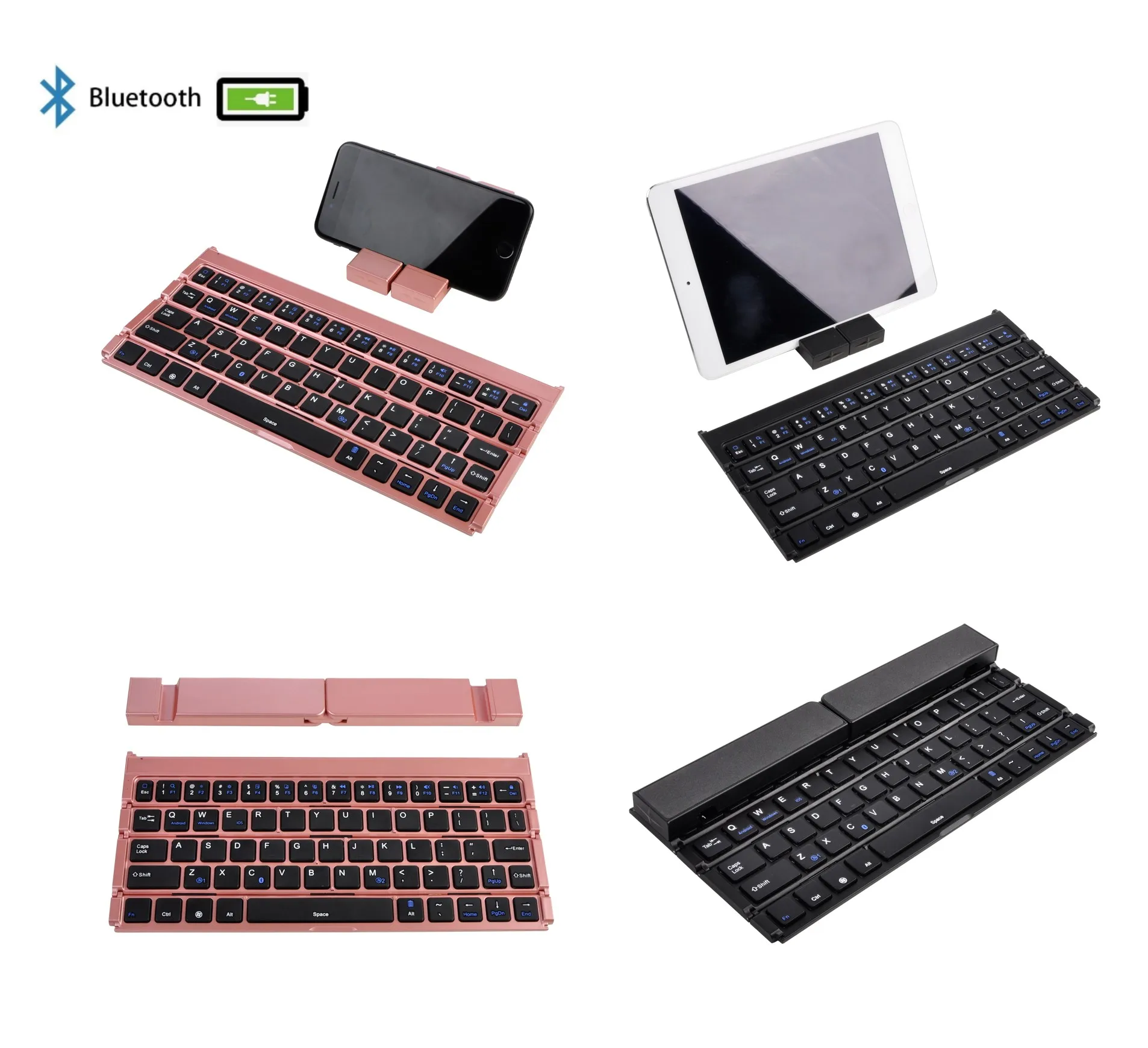 Aluminum Alloy Folding Mini Keyboard Wireless Foldable Bluetooth Keypad  For Ios Android Windows Ipad Tablet