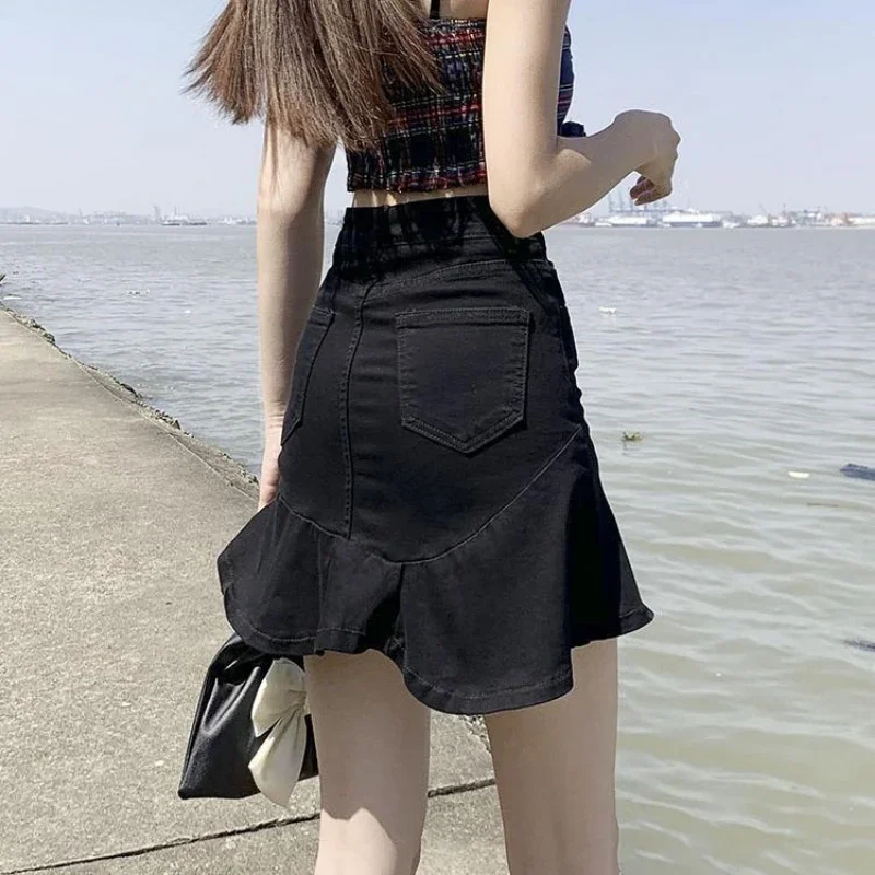 Gonne Per Donna Denim Gonna Da Donna Nera Flare Clothes Gyaru Ruffle Jeans Zipper Fashion Trend Stile Coreano Vintage Cheap Y2K