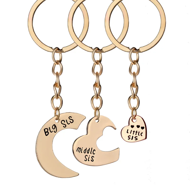 3 Pz-Set Big Sis Middle Sis Little Sis Portachiavi Love Heart Sister Portachiavi Famiglia Best Friends Gioielli Regali Di Natale Chaveiro