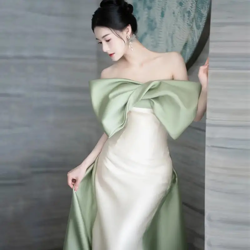 Abito Da Sera A Sirena Sexy Senza Spalline Elegante Abito Da Banchetto Sottile Con Fiocco Grande Squisito Cheongsam Sexy Vestidos De Festa