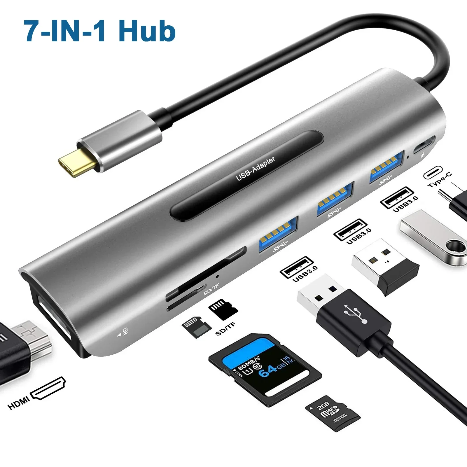 Adattatore Usb C Da Hub A 4K Hdmi Con Pd Da 100W, 3 Lettori Di Schede Usb 3.0 Sd/Tf Per Notebook Macbook/Pro/Air/Imac/Ipad Pro Xiaomi Anker