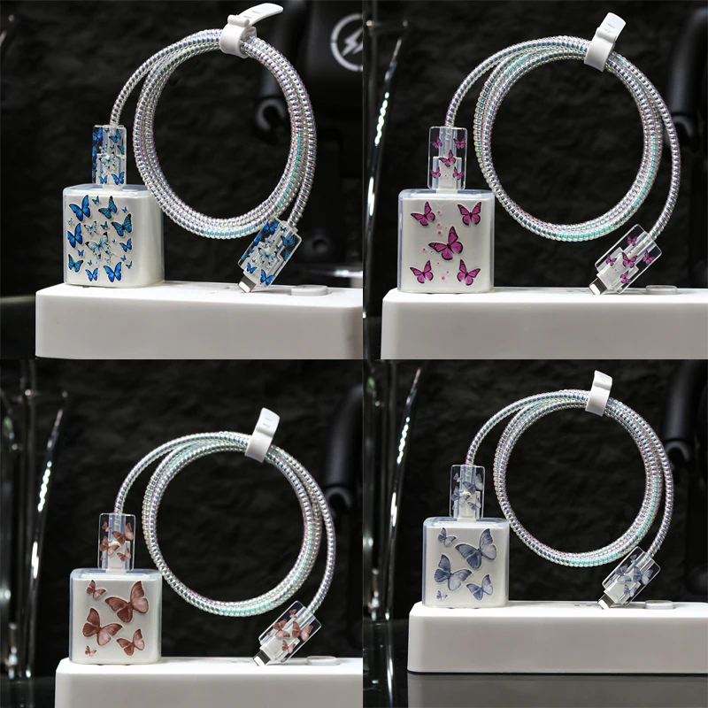 Cute Colorful Butterfly Fast Charger Protector Cover Usb Cable Winder Adattatore Protettivo Custodia Protettiva Per Apple Iphone18W/20W