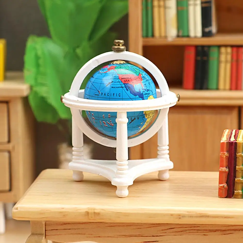 Small World Globe Mini World Globe Pretend Play Toys Decorativo Divertente 1:12 Layout Di Scena Della Casa Delle Bambole Piccolo Globo Blu Rotante
