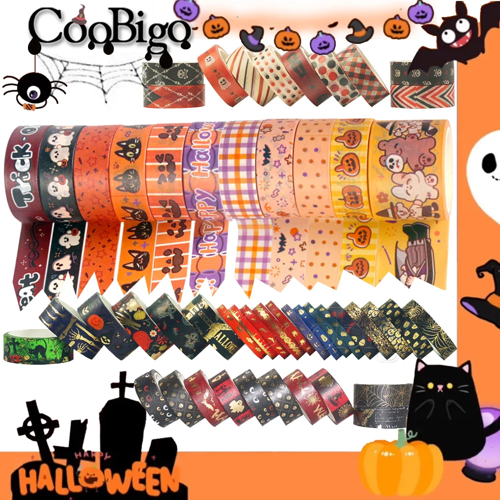 Halloween Theme Washi Tape Set Sticker Trick For Decor Gift Scrapbook Stationery Notebook Journal Bat Cross Ghost Pumpkin Skull