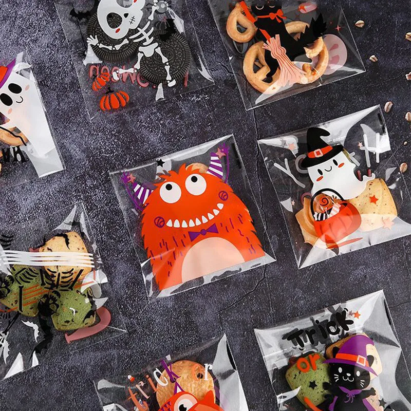 100Pcs Halloween Ghost Candy Bag Zucca Teschio Biscotto Torrone Snow Puff Bag Happy Halloween Party Decor Dolcetto O Scherzetto Sacchetto Regalo