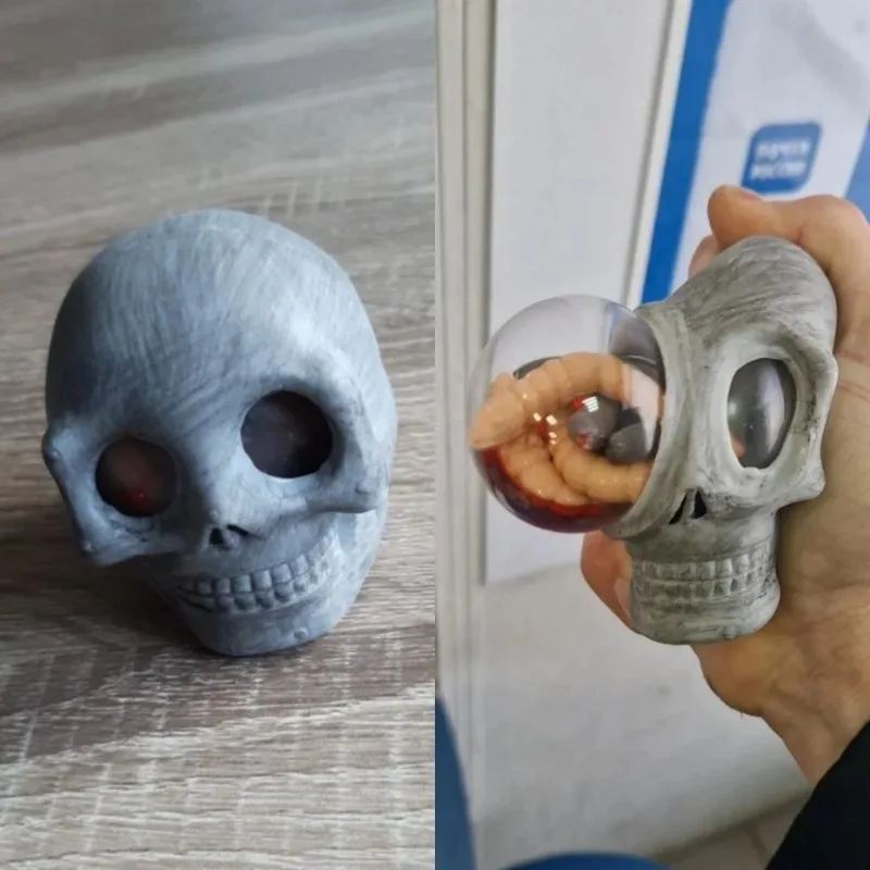 Halloween Noise Maker Ghost Head Worm Decompression Skull Worm Spremere Joy Big Eyed Alien Worm Creative Trick Prop