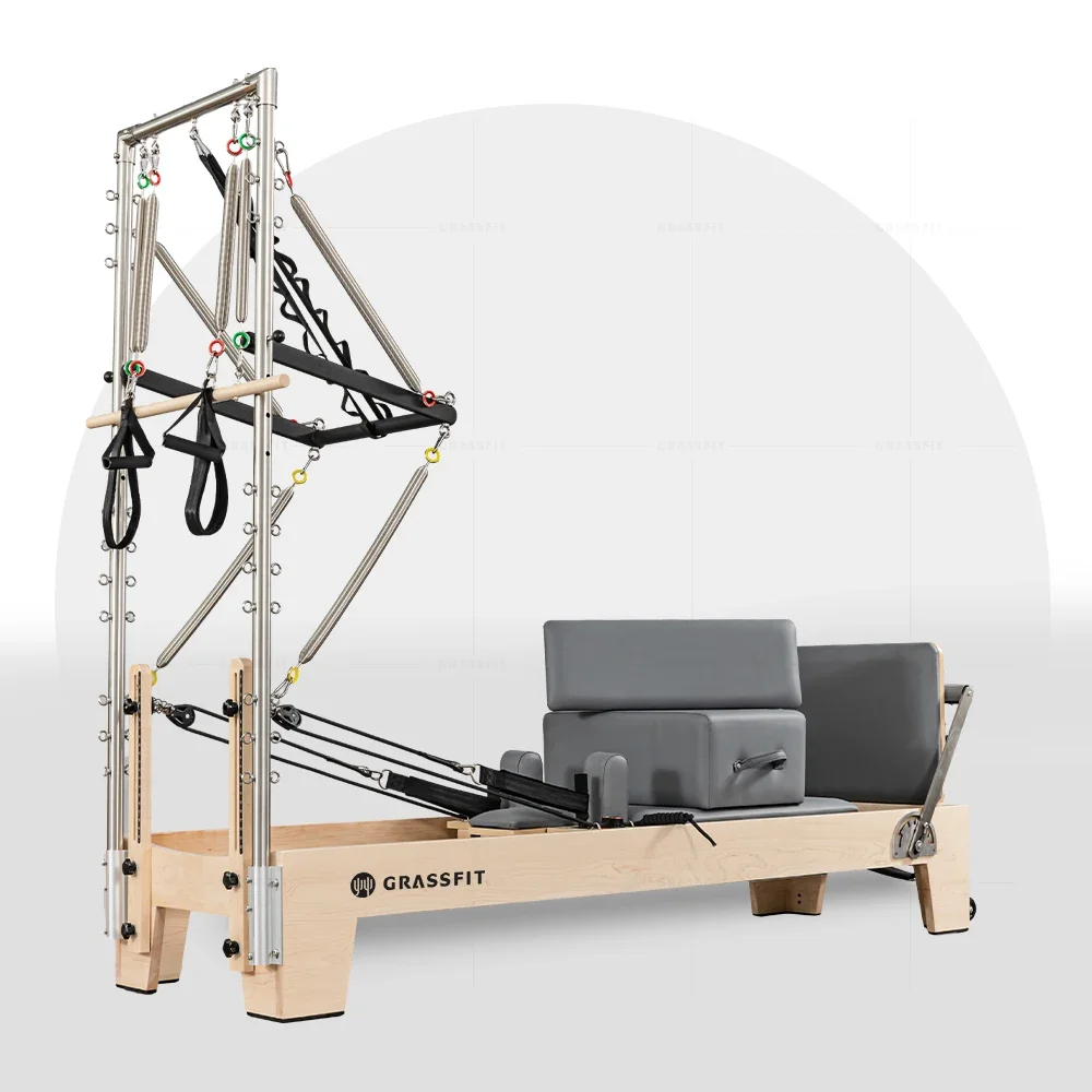 2024 Di Alta Qualità Yoga Studio Workout Indoor Pilates Reformer Con Torre Trapezio Rovere Legno D'Acero Pilates Reformer Half Tower