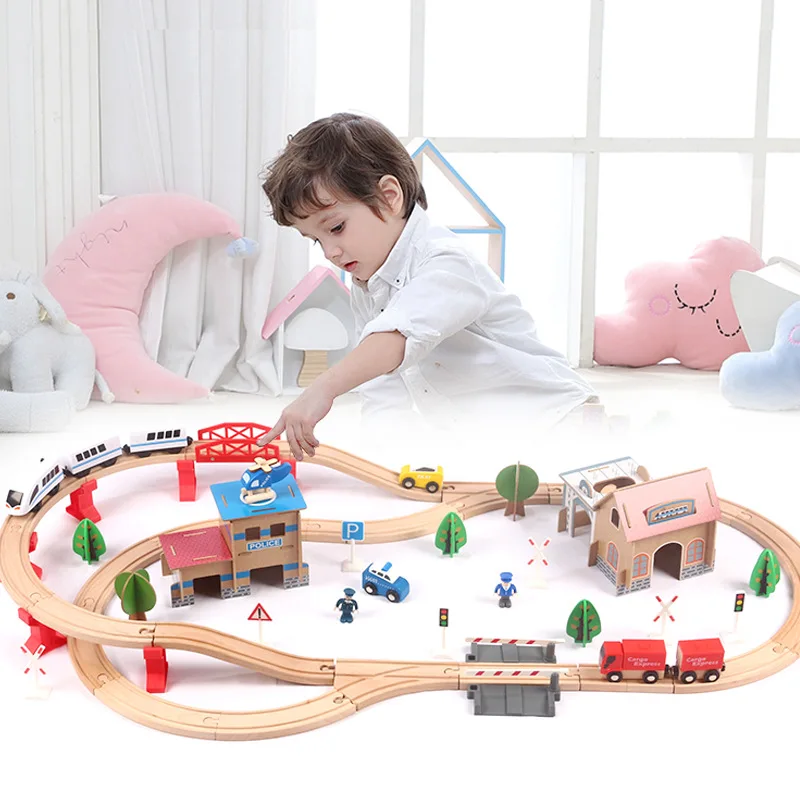 Nuovo Set Di Binari In Legno Combinati Da 88 Pezzi Giocattoli Educativi Per Bambini Pista Di Trasporto Compatibile Con Pista In Legno Regalo Per Auto 