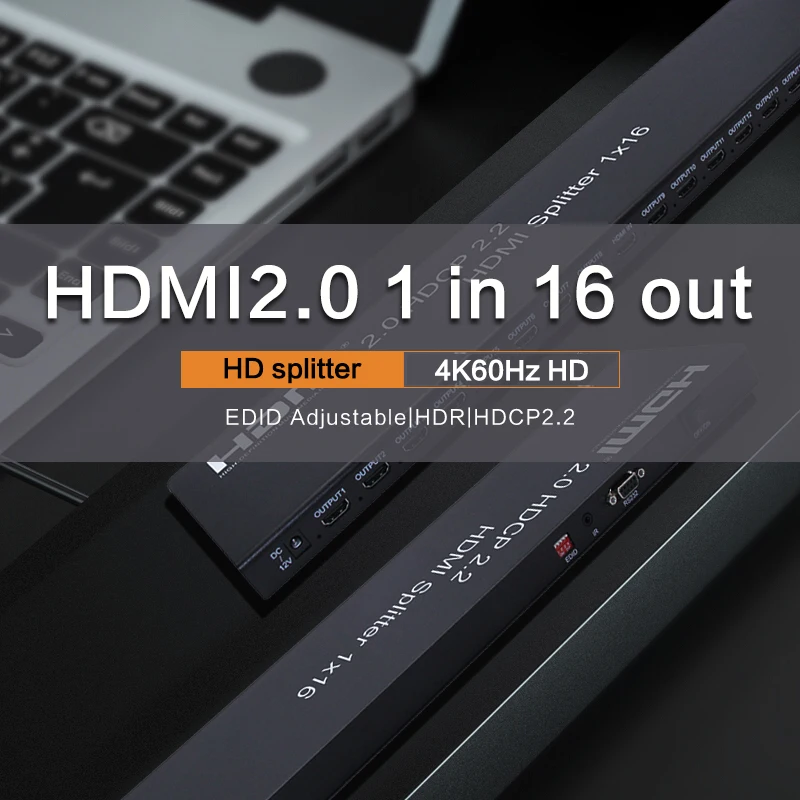 1U Hdmi 1 X16 Port Hdmi Splitter Rack Mount 16 Way Hdmi 2.0 Splitter Adatper 4K 60Hz Hdcp 2.2 3D Hdr 1080P 1 In 16 Out Switch