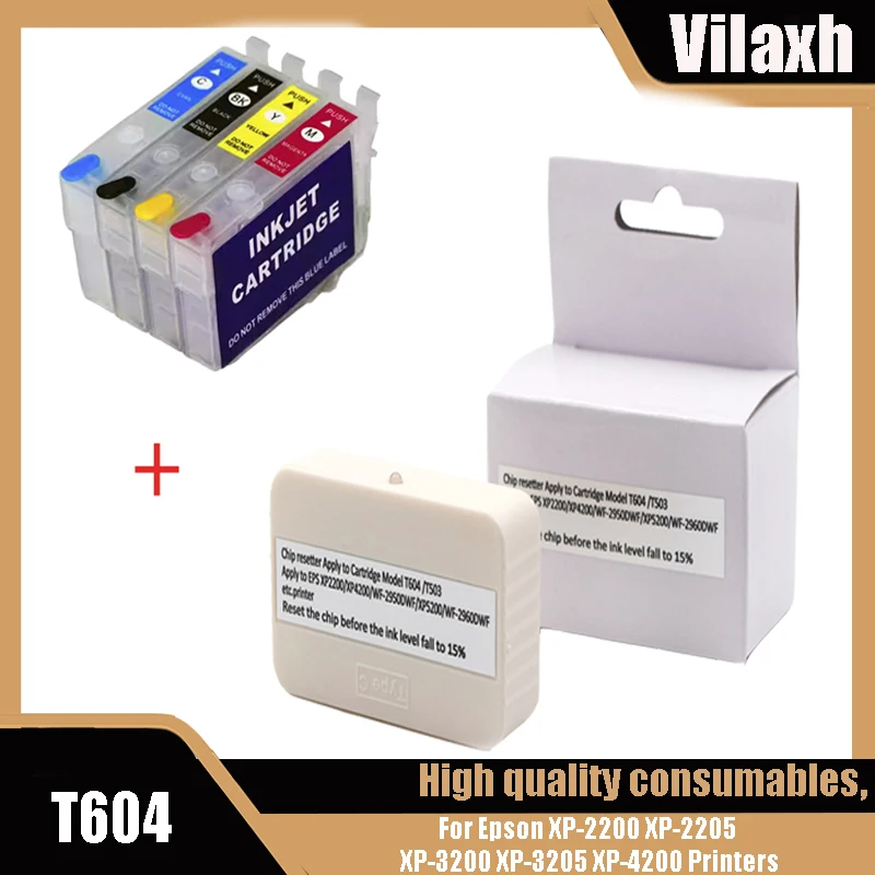 Europa 604 604Xl 100 Volte Resetter Chip Con Cartucce Per Stampante Epson Xp-2200 Xp-2205 Xp-3200 Xp-3205 Xp-4200 Xp-4205