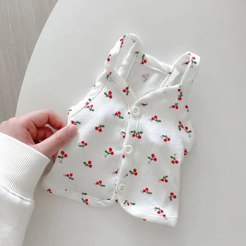 Cute Summer Dog Dress Fresh Cherry Strap Cute Buckle Strap Teddy Bears Puppy Two Leg Clothes Cat Tank Top Pet Clothes