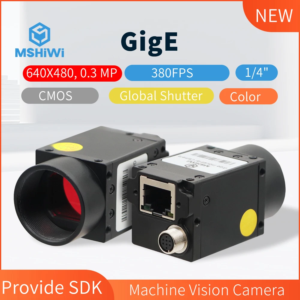 Gige Industrial Cameras Machine Vision Camera 1/4" Cmos Color 0.3Mp 640*480@380Fps Global Shutter Camera For Optic Inspection