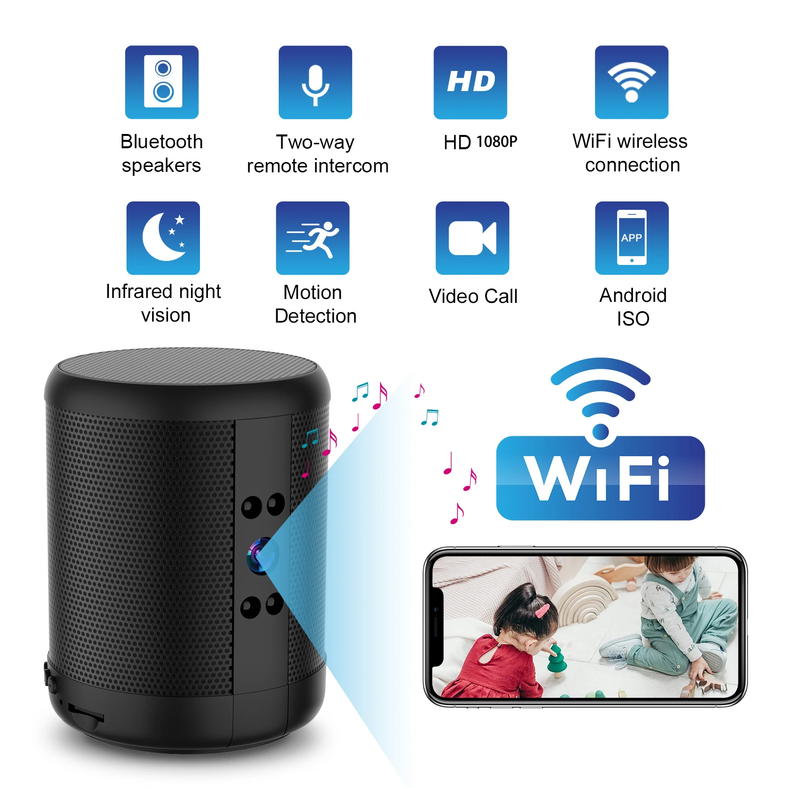 4K Hd Mini Wifi Camera Altoparlante Bluetooth Visione Notturna Grandangolare Wireless 3500Mah Batteria Sorveglianza Domestica Intelligente