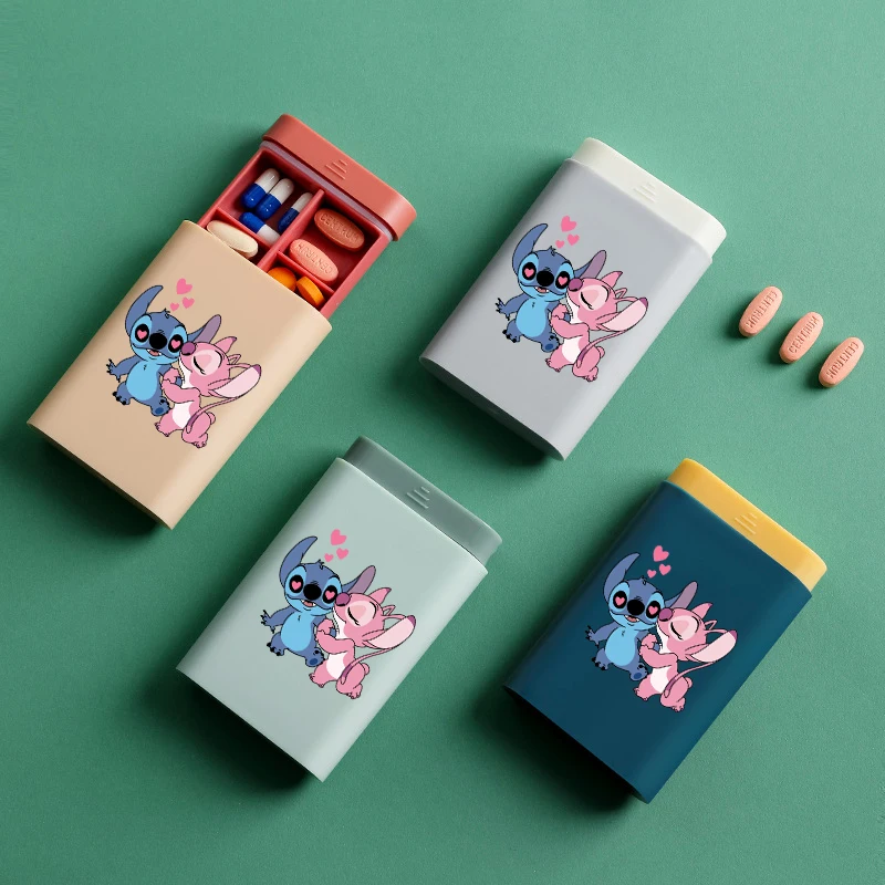 Kawaii Stitch Pill Box Mini Pill Organizer Travel Essentials 6 Griglie Medicina Portapillole Medicina Cartone Animato Dropshiping