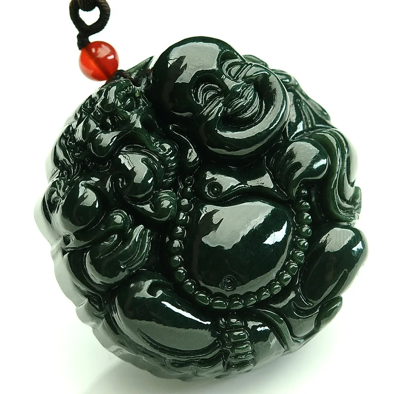 Penna Buddha Con Ciondolo Maitreya Versione Rotonda Hetian Grey Smile Jade All'Ingrosso
