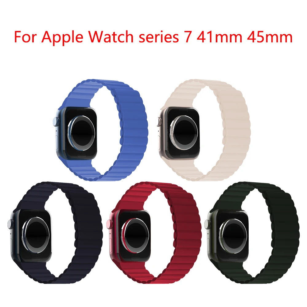 Nuovo Cinturino In Pelle Per Cinturino Apple Watch 7 41Mm 45Mm Cinturino Magnetico Smartwatch Cinturino Serie Iwatch 7 45Mm 41Mm Cinturino