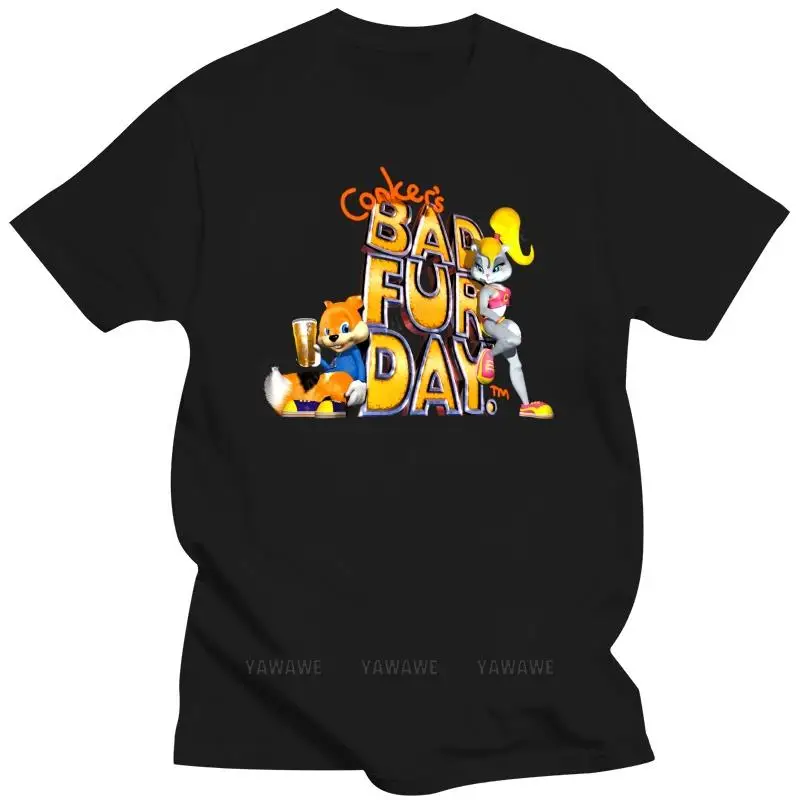 New Black Manica Corta Uomo Top Uomo T Shirt Conkers Bad Fur Day N64 Box Art Funny T-Shirt Novità Tshirt Donna Unisex Tee-Shirt