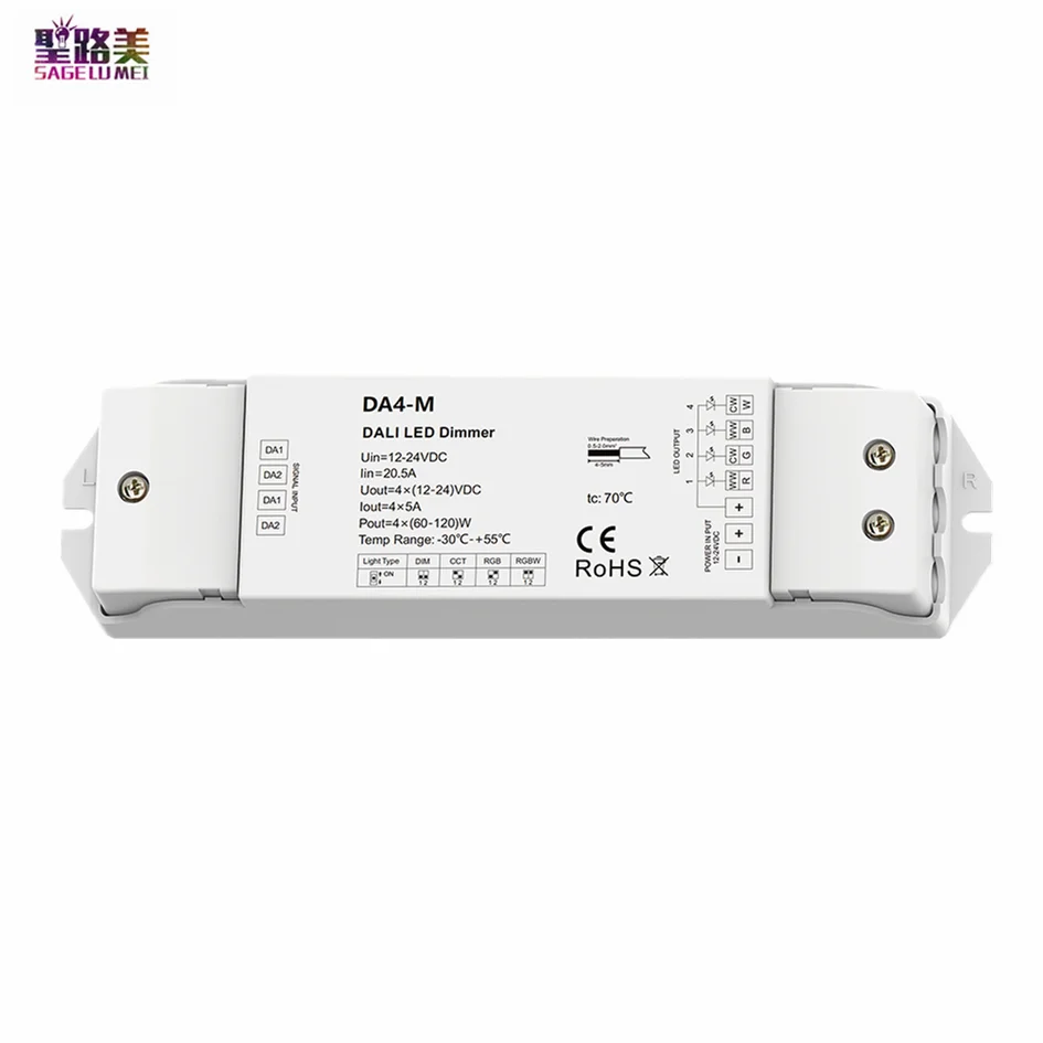 12V-24Vdc 4Ch Dali Dimmer Da4-M 1 Indirizzo/4 Canali/Dt8 Dt6/Tensione Costante/Pwm Dimmer Per Singolo Colore/Cct/Rgb/Rgbw Led Nastro